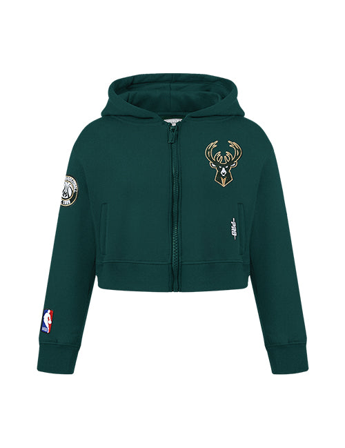 Youth Girl Pro Standard Classic Green Milwaukee Bucks Full-Zip Hooded Sweatshirt-front