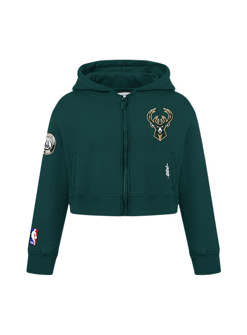Youth Girl Pro Standard Classic Green Milwaukee Bucks Full-Zip Hooded Sweatshirt-front