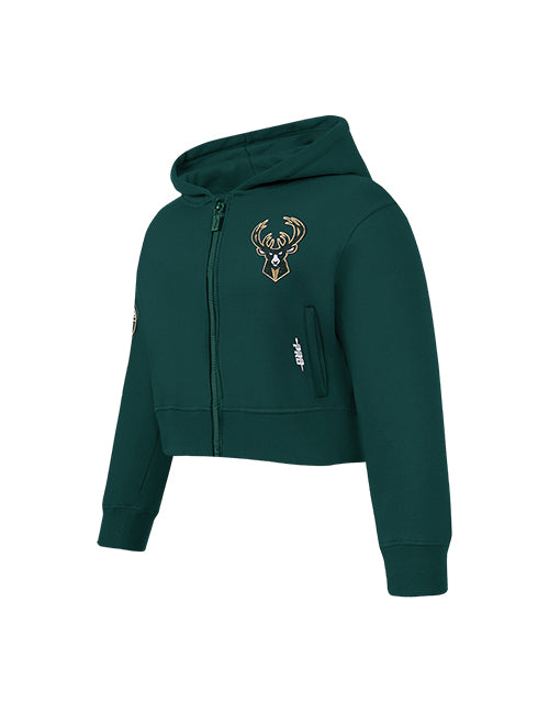 Youth Girl Pro Standard Classic Green Milwaukee Bucks Full-Zip Hooded Sweatshirt-angled front