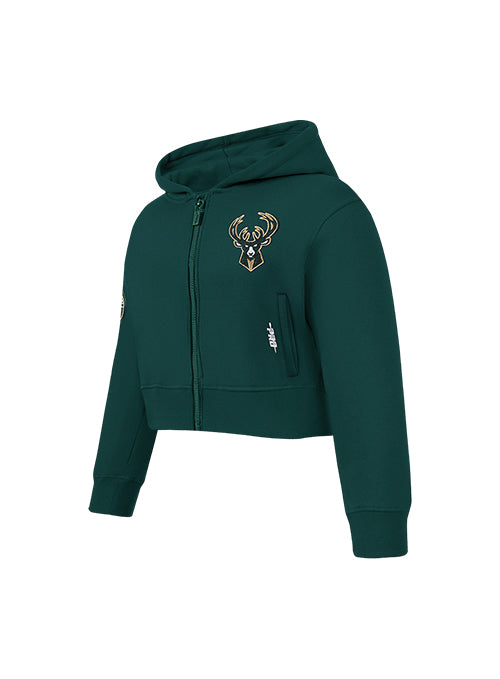 Youth Girl Pro Standard Classic Green Milwaukee Bucks Full-Zip Hooded Sweatshirt-angled front