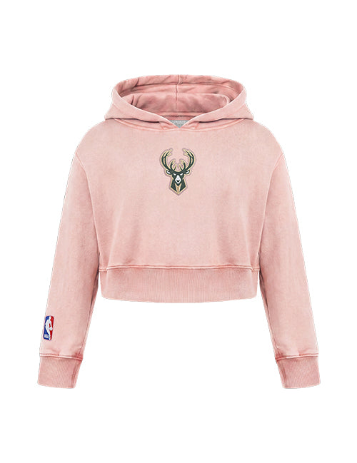 Youth Girl Pro Standard Washed Classics Pink Milwaukee Bucks Hooded Sweatshirt-front
