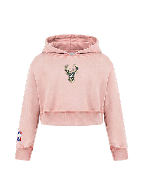 Youth Girl Pro Standard Washed Classics Pink Milwaukee Bucks Hooded Sweatshirt-front