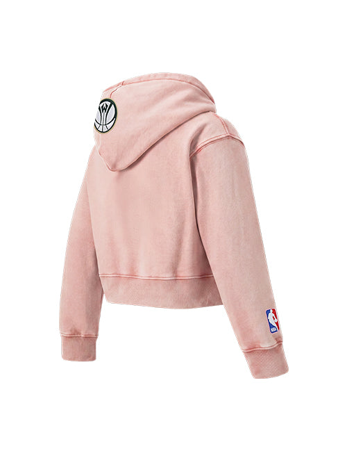 Youth Girl Pro Standard Washed Classics Pink Milwaukee Bucks Hooded Sweatshirt-angled back
