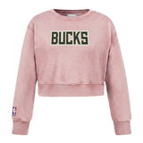 Youth Girl Pro Standard Washed Classics Pink Milwaukee Bucks Crewneck Sweatshirt-front