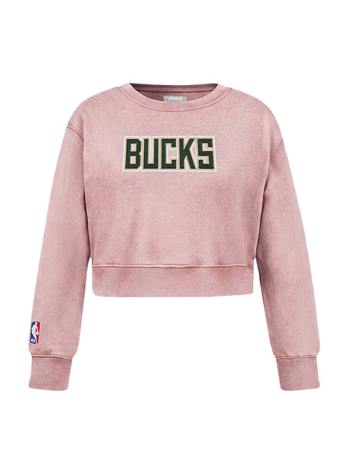 Youth Girl Pro Standard Washed Classics Pink Milwaukee Bucks Crewneck Sweatshirt-front