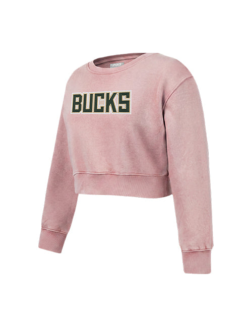 Youth Girl Pro Standard Washed Classics Pink Milwaukee Bucks Crewneck Sweatshirt-angled front