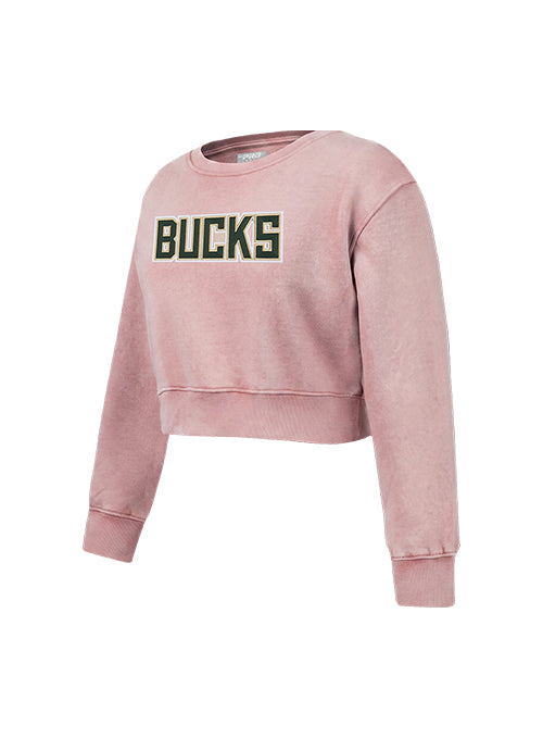 Youth Girl Pro Standard Washed Classics Pink Milwaukee Bucks Crewneck Sweatshirt-angled front