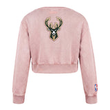 Youth Girl Pro Standard Washed Classics Pink Milwaukee Bucks Crewneck Sweatshirt-back