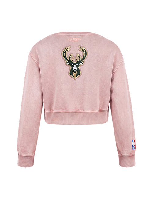 Youth Girl Pro Standard Washed Classics Pink Milwaukee Bucks Crewneck Sweatshirt-back