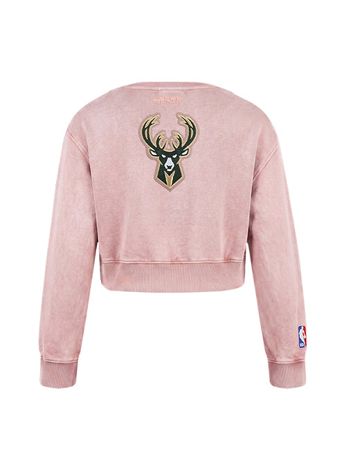 Youth Girl Pro Standard Washed Classics Pink Milwaukee Bucks Crewneck Sweatshirt-back