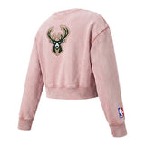 Youth Girl Pro Standard Washed Classics Pink Milwaukee Bucks Crewneck Sweatshirt-angled back