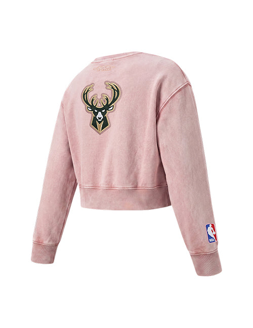 Youth Girl Pro Standard Washed Classics Pink Milwaukee Bucks Crewneck Sweatshirt-angled back