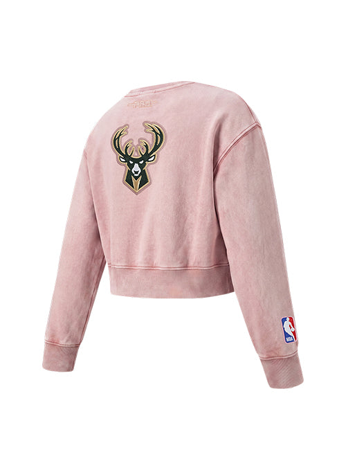 Youth Girl Pro Standard Washed Classics Pink Milwaukee Bucks Crewneck Sweatshirt-angled back