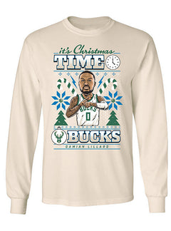 Item Of The Game Damian Lillard Milwaukee Bucks Long Sleeve Holiday T-Shirt
