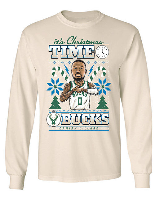 Item Of The Game Damian Lillard Milwaukee Bucks Long Sleeve Holiday T-Shirt