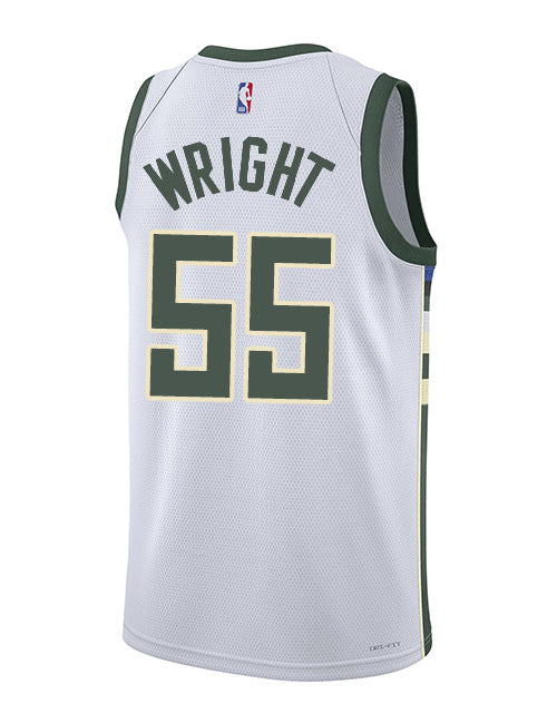 Nike 2022 Association Edition Delon Wright Milwaukee Bucks Swingman Jersey-back