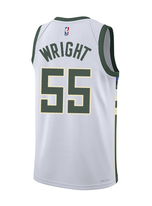 Nike 2022 Association Edition Delon Wright Milwaukee Bucks Swingman Jersey-back