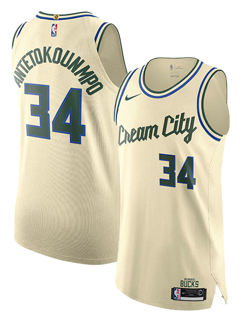 Nike 2019-20 City Edition Cream City Giannis Antetokounmpo Milwaukee Bucks Authentic Jersey-collage