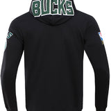 Pro Standard Logos Black Milwaukee Bucks Full-Zip Hooded Sweatshirt