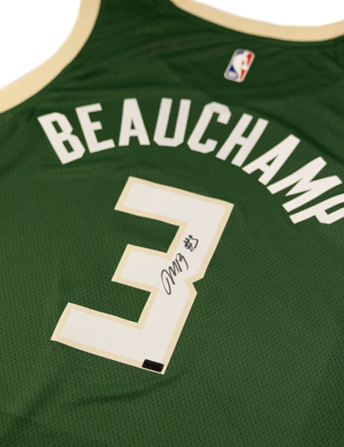 Authentic Signed Nike Icon Edition Marjon Beauchamp Milwaukee Bucks Swingman Jersey-close up 