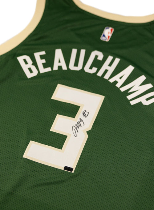 Authentic Signed Nike Icon Edition Marjon Beauchamp Milwaukee Bucks Swingman Jersey-close up 