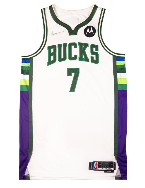 Game-Used Nike 2021-22 City Edition Grayson Allen Milwaukee Bucks Authentic Jersey-front