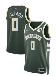 Nike 2022 Icon Edition Damian Lillard Milwaukee Bucks Swingman Jersey-collage