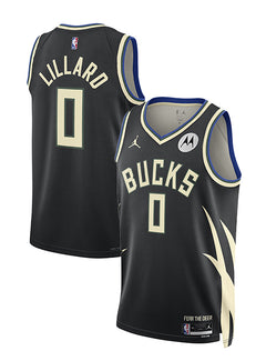 Jordan 2022 Statement Edition Damian Lillard Milwaukee Bucks Swingman Jersey- collage