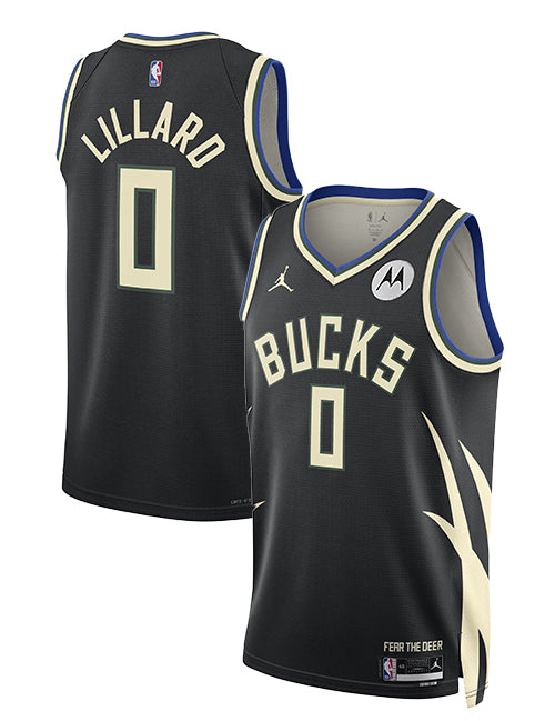 Jordan 2022 Statement Edition Damian Lillard Milwaukee Bucks Swingman Jersey- collage