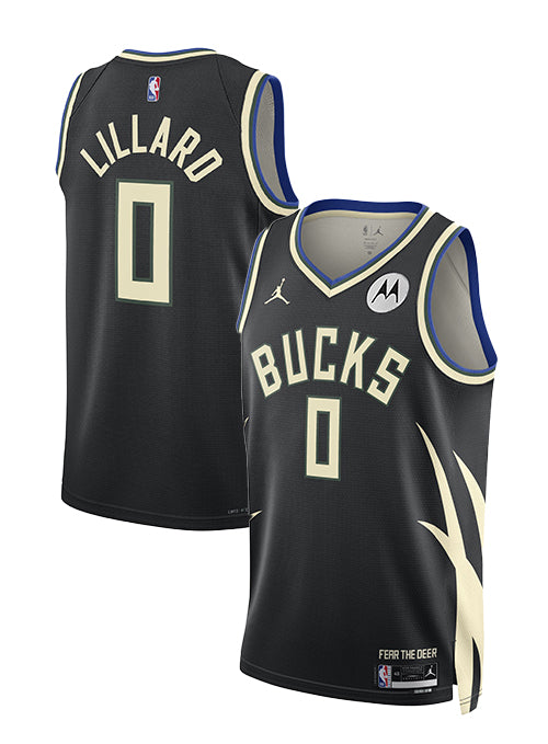 Jordan 2022 Statement Edition Damian Lillard Milwaukee Bucks Swingman Jersey- collage