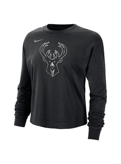 Women's Nike Courtside Shine Milwaukee Bucks Long Sleeve Boxy T-Shirt-front