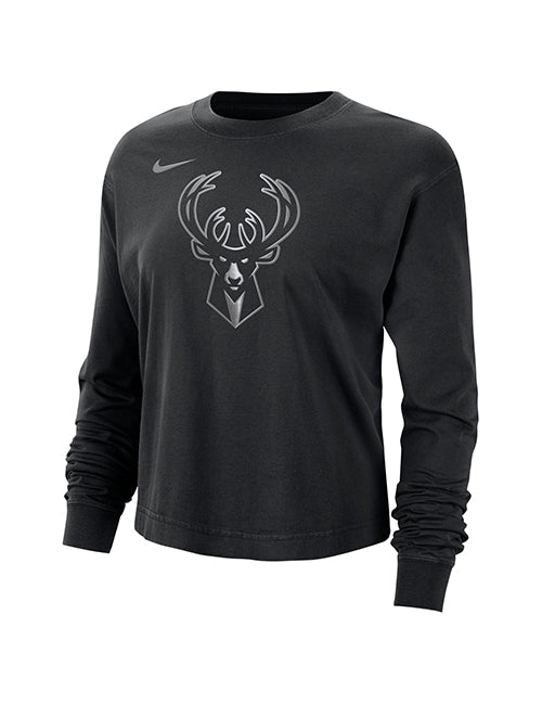 Women's Nike Courtside Shine Milwaukee Bucks Long Sleeve Boxy T-Shirt-front