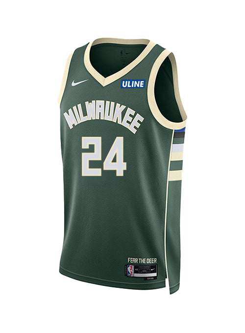 Youth Nike 2022 Icon Edition Jaime Jaquez Jr Milwaukee Bucks Swingman Jersey-front