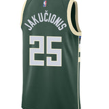 Nike 2022 Icon Edition Kasparas Jakučionis Milwaukee Bucks Swingman Jersey-BACK