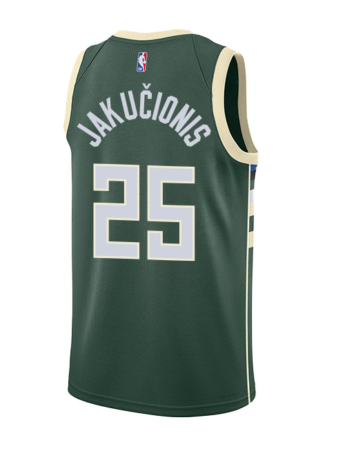 Nike 2022 Icon Edition Kasparas Jakučionis Milwaukee Bucks Swingman Jersey-BACK