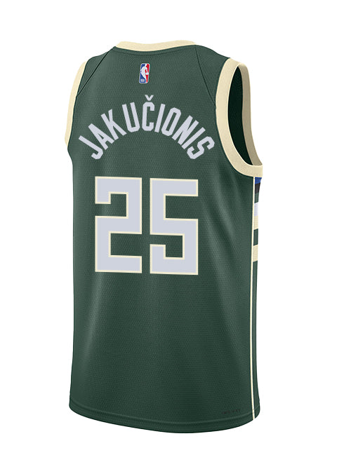 Nike 2022 Icon Edition Kasparas Jakučionis Milwaukee Bucks Swingman Jersey-BACK