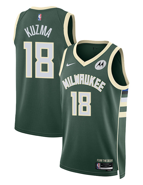 Nike 2022 Icon Edition Kyle Kuzma Milwaukee Bucks Swingman Jersey-collage