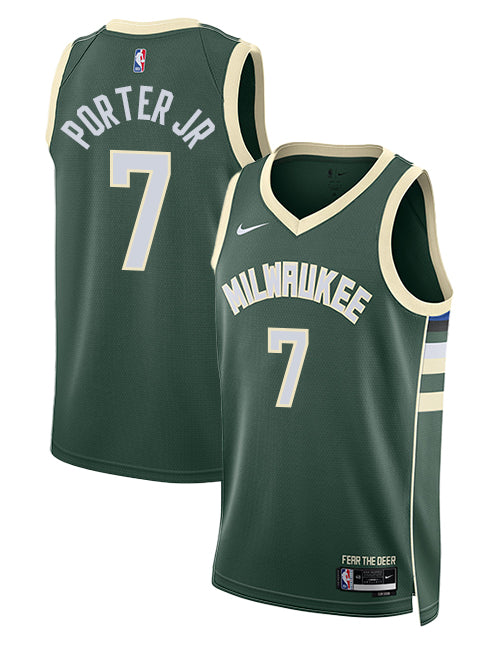 Nike 2022 Icon Edition Kevin Porter Jr. Milwaukee Bucks Swingman Jersey-collage
