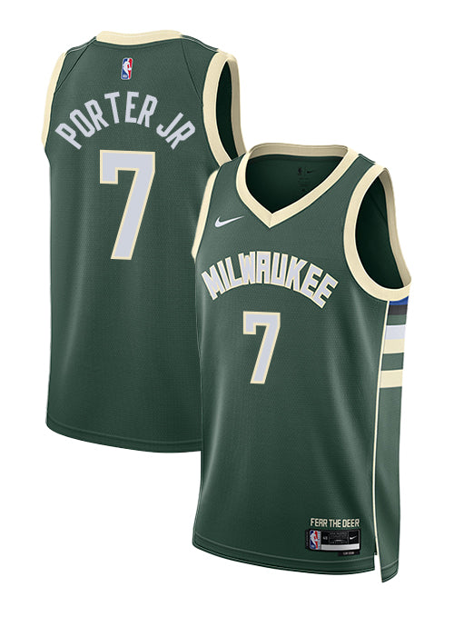 Nike 2022 Icon Edition Kevin Porter Jr. Milwaukee Bucks Swingman Jersey-collage