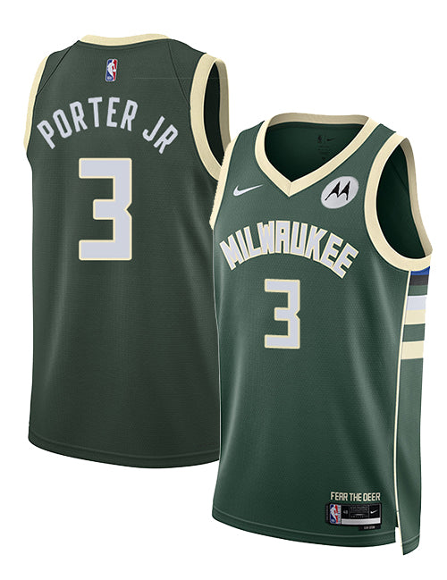 Nike 2022 Icon Edition Kevin Porter Jr Milwaukee Bucks Swingman Jersey-COLLAGE