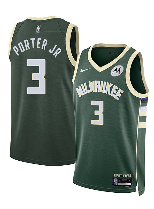 Nike 2022 Icon Edition Kevin Porter Jr Milwaukee Bucks Swingman Jersey-COLLAGE