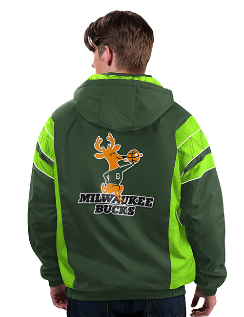 Starter Nylon Force Green Milwaukee buck 1/2 Snap Pullover Jacket-back