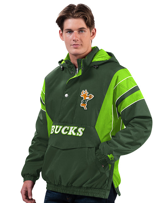 Starter Nylon Force Green Milwaukee buck 1/2 Snap Pullover Jacket-front