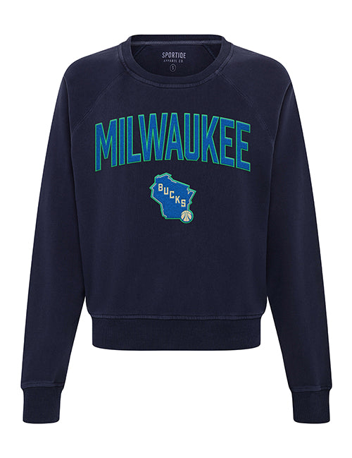 Women's Sportiqe 2023-24 City Edition Ashlyn Milwaukee Bucks Crewneck Sweatshirt- front 