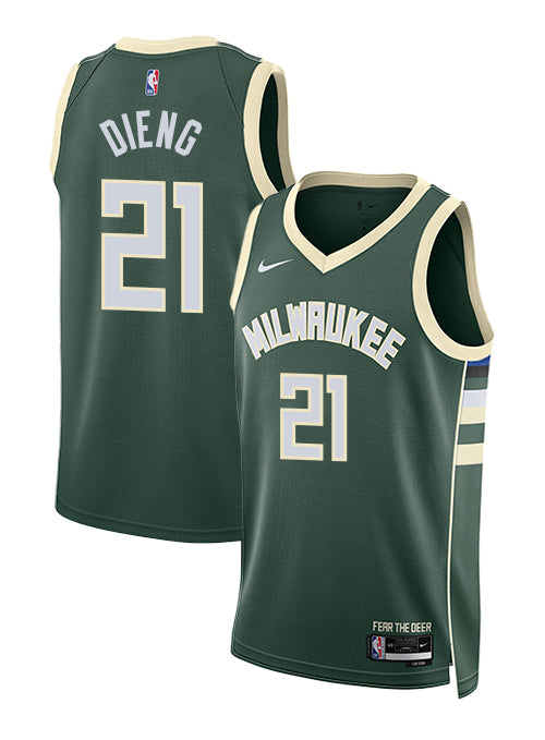 Nike 2022 Icon Edition Ousmane Dieng Milwaukee Bucks Swingman Jersey-collage