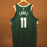 Signed Game Used Nike 2020 Icon Edition Brook Lopez Milwaukee Bucks Authentic Jersey