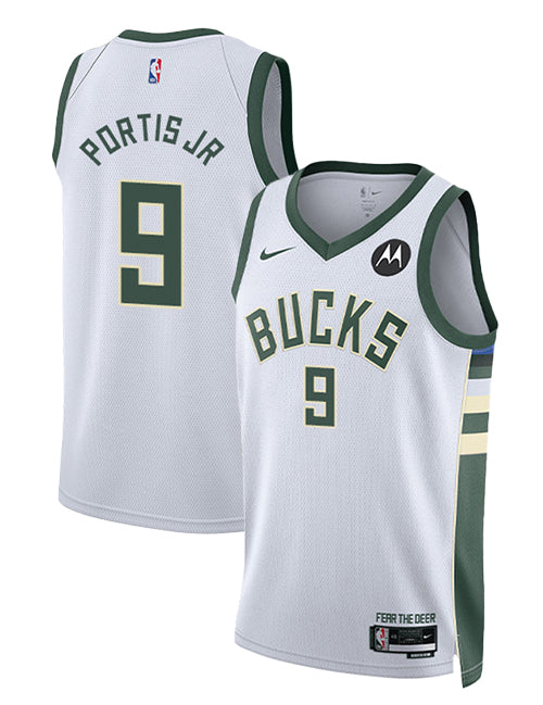 Nike 2022 Association Edition Bobby Portis Milwaukee Bucks Swingman Jersey-collage