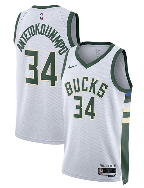 Nike 2022 Association Edition Giannis Antetokounmpo Milwaukee Bucks Swingman Jersey-collage