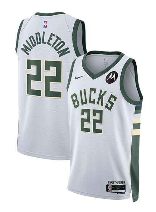 Nike Dri-FIT 2022 Association Edition Khris Middleton Milwaukee Bucks Swingman Jersey-collage 