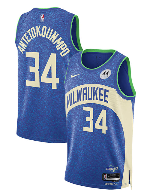 Nike 2023-24 City Edition Giannis Antetokounmpo Milwaukee Bucks Swingman Jersey-collage